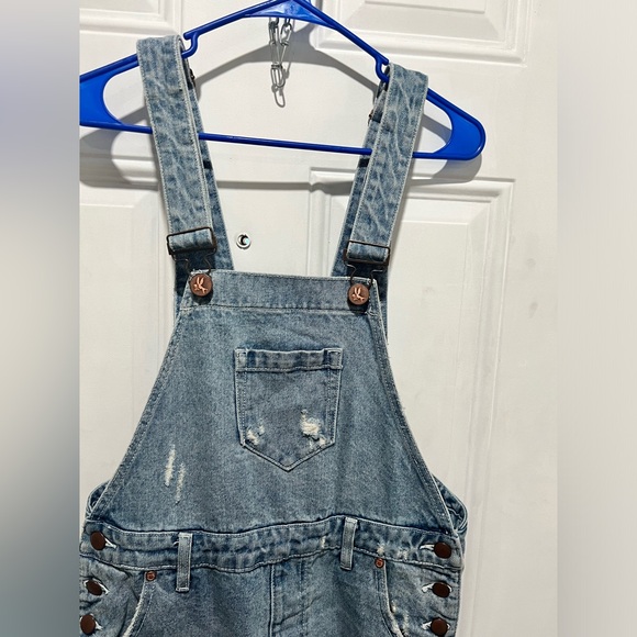 ONE X ONETEASPOON Hooligan Distressed Cropped Denim overalls size 25 - Picture 3 of 8